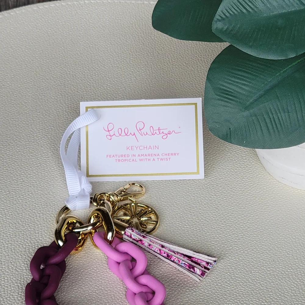 Lilly Pulitzer Purple-to-Pink Ombre Chain Keyring Bracelet- Amarena Cherry - Picture 4 of 8